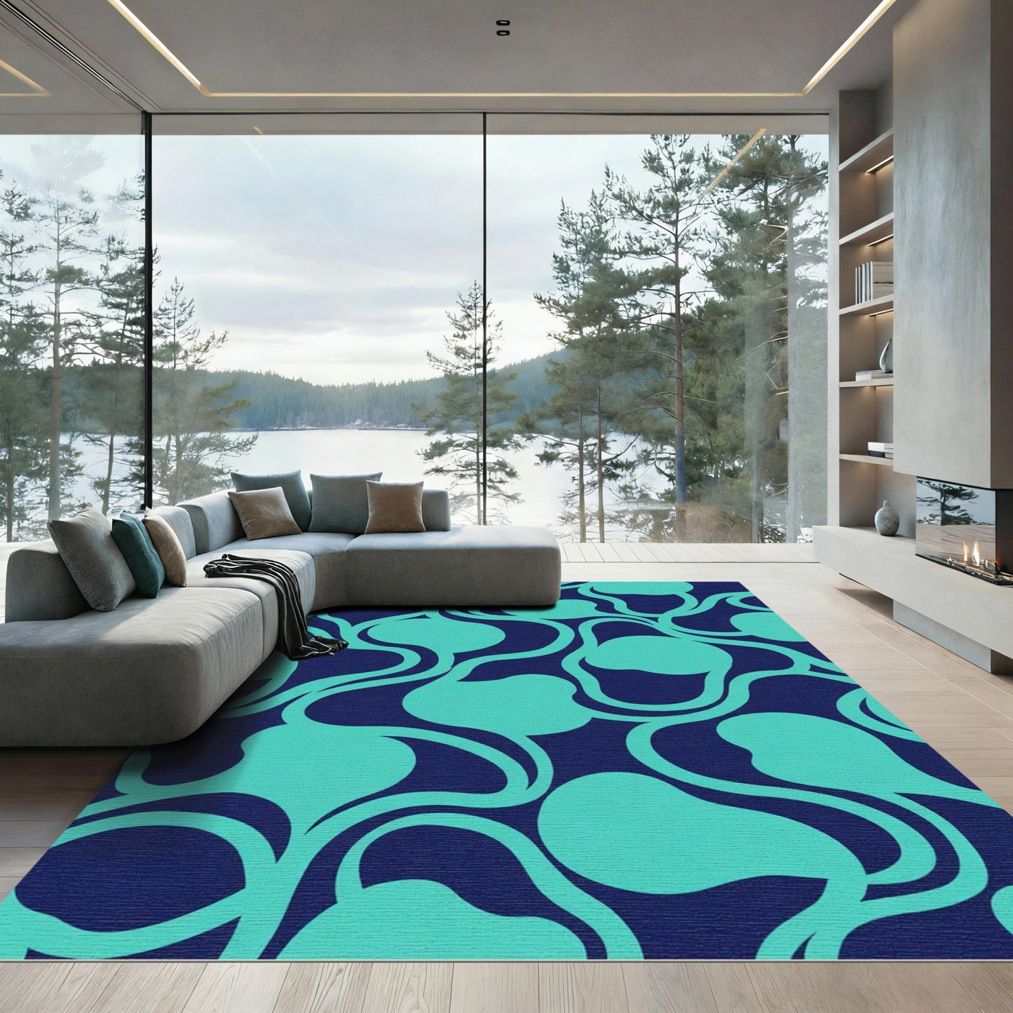 Teal Abstract Swirl Bloom Rug