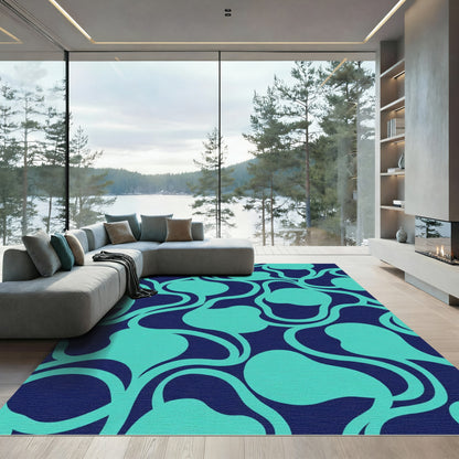 Teal Abstract Swirl Bloom Rug