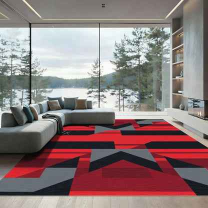 Bold Red Geometric Arrangement Rug
