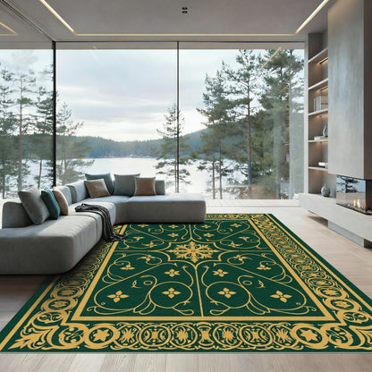 Emerald Gold Scrollwork Floral Medallion Rug