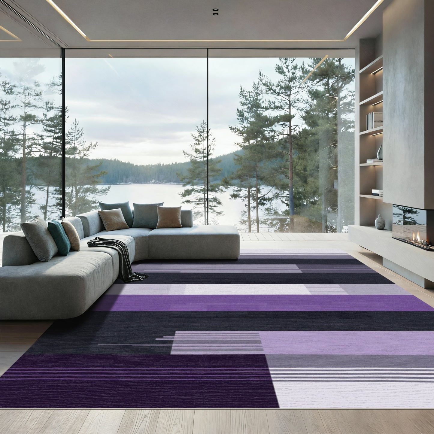 Plum and Gray Horizontal Blocks Rug