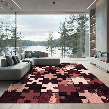 Burgundy Peach Puzzle Pieces Texture Rug