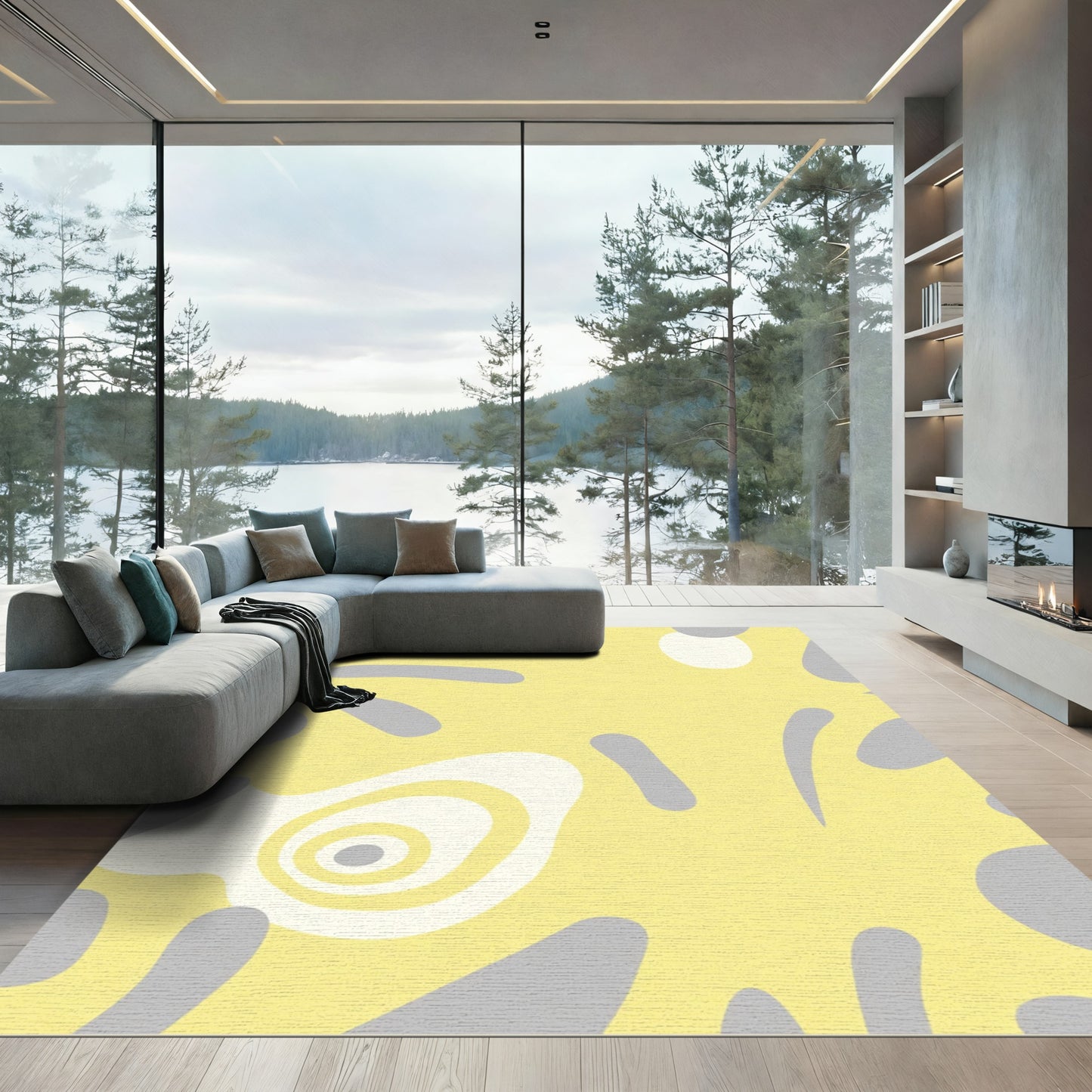 Soft Yellow Gray Organic Blob Rug
