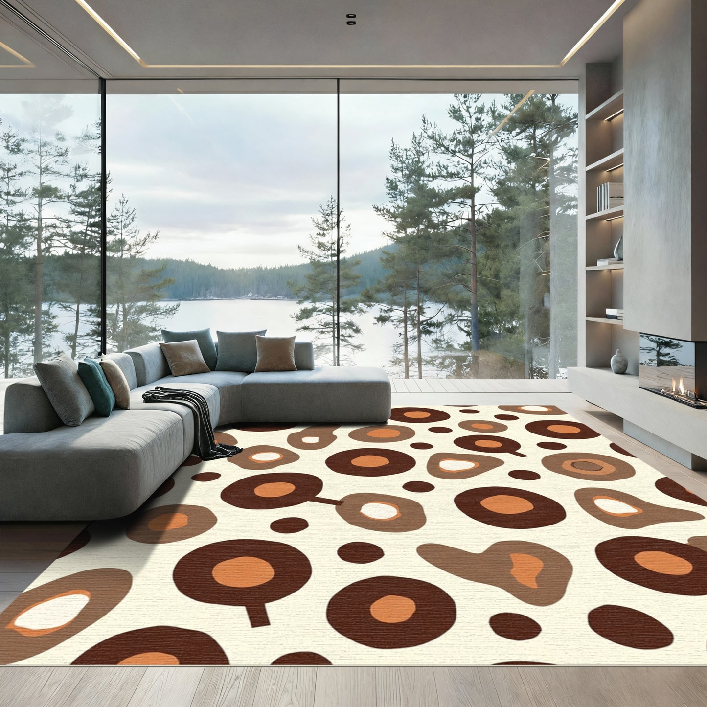 Abstract Organic Circles Brown Beige Rug