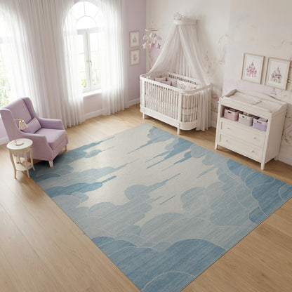 Blue and White Fluffy Clouds Rug