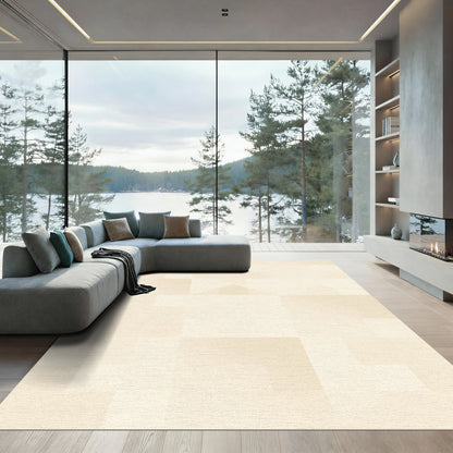 Cream Abstract Geometric Squares Rug