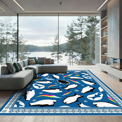 Playful Penguin Family Snowflakes Pattern Rug