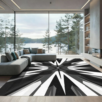 Monochrome Geometric Starburst Radiance Rug