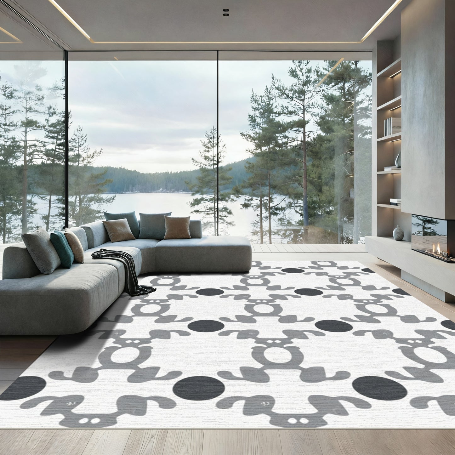 Gray Abstract Creature Dot Rug