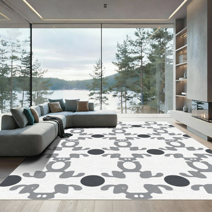 Gray Abstract Creature Dot Rug