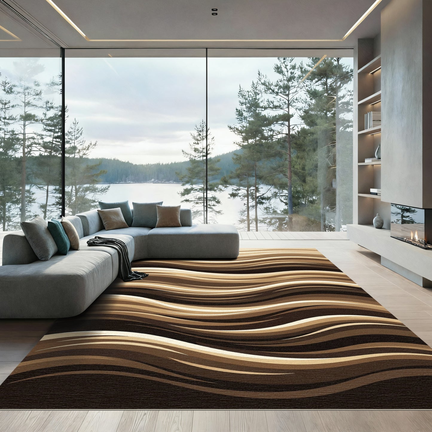 Warm Tones Layered Wave Rug