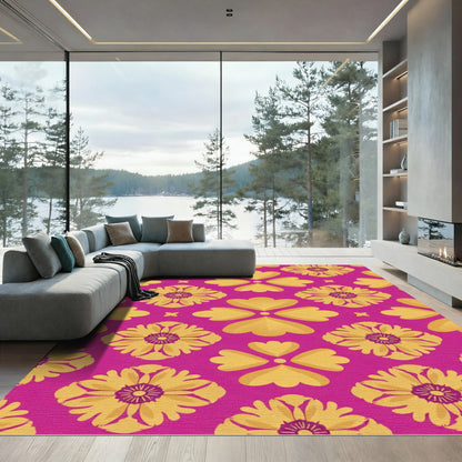Vibrant Magenta Golden Floral Medallion Rug