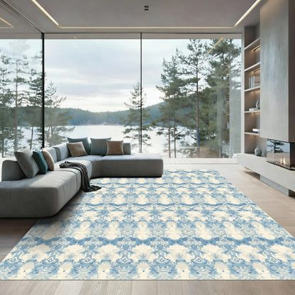 Vintage Blue Scrollwork Damask Rug