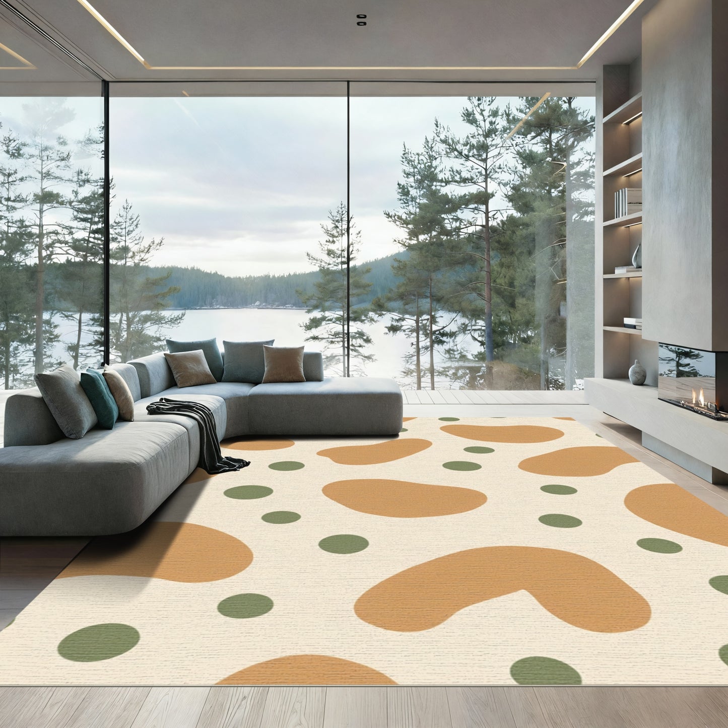 Terracotta Green Amoeba Spots Rug