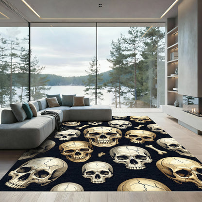 Gothic Cream Skull and Bone Arrangement Rug