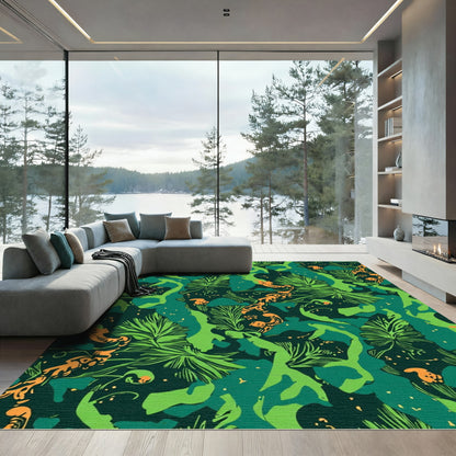 Lush Green Orange Jungle Tropics Rug