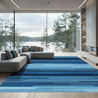 Abstract Blue Banded Horizontal Stripes Rug