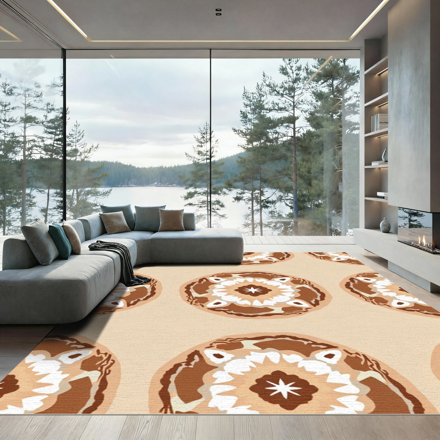 Brown and Cream Medallion Mandala Rug