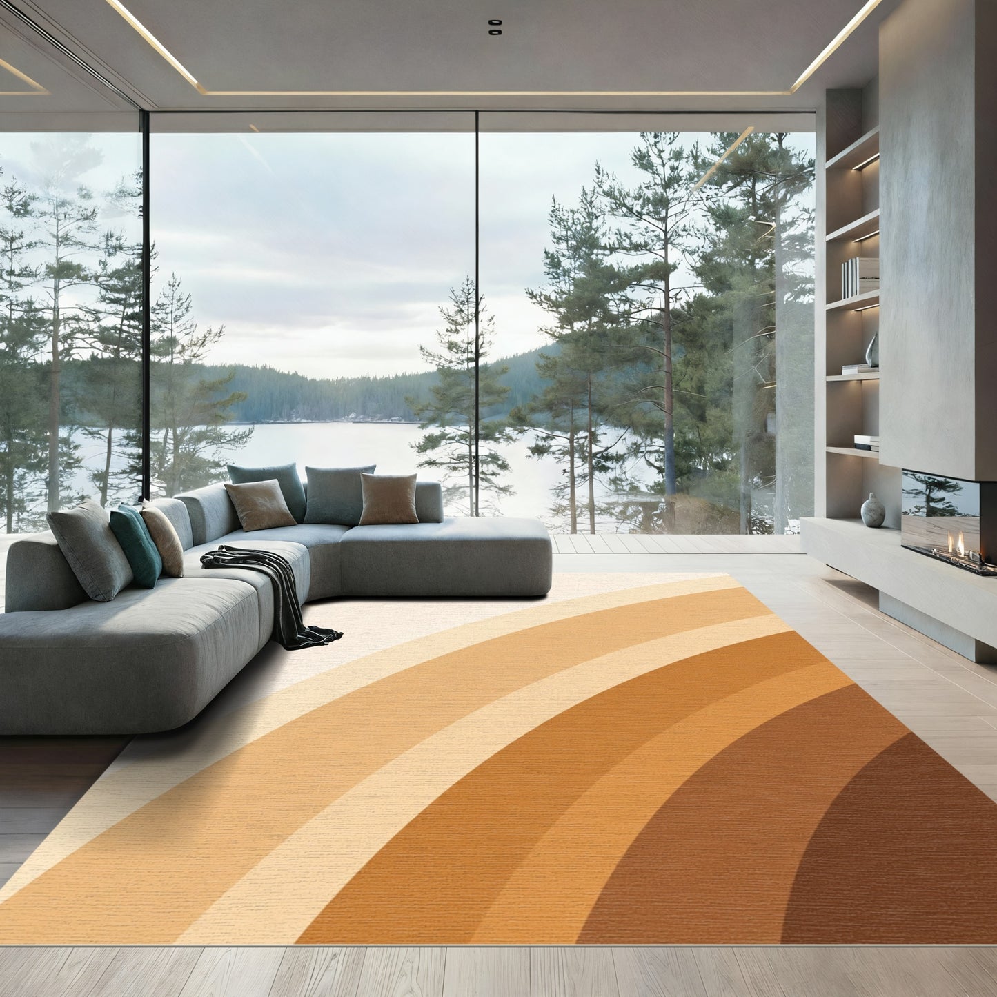 Warm Ochre Arc Segment Abstract Rug