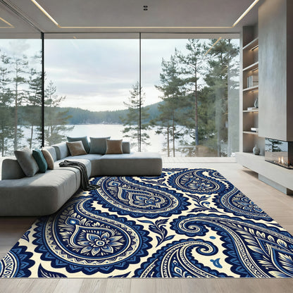 Classic Blue Paisley Floral Swirl Rug