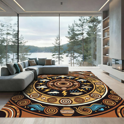 Earth Tone Aztec Southwestern Circular Artifact Rug