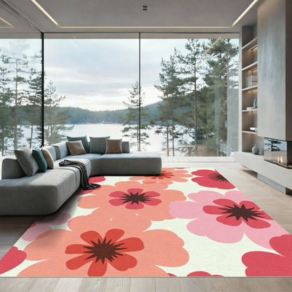 Retro Pink Red Floral Burst Rug