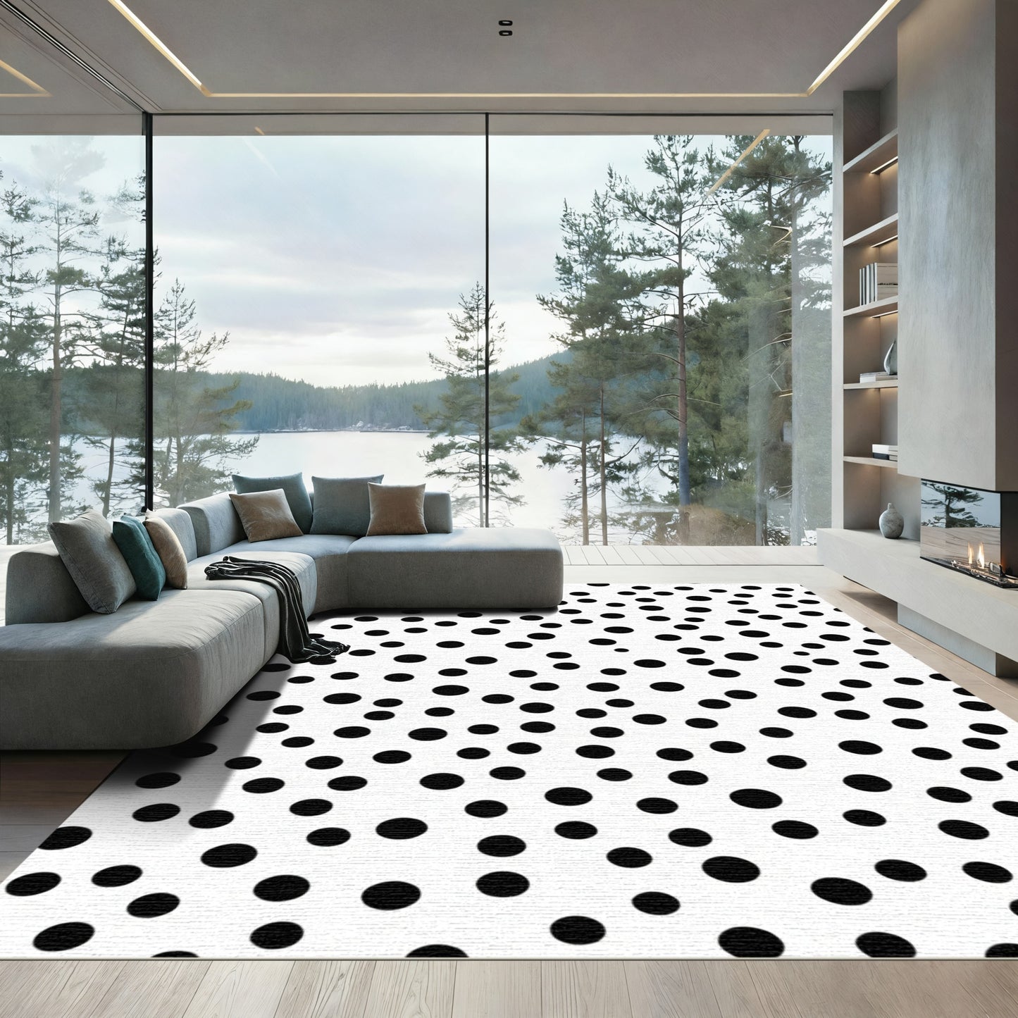 Abstract Black Dot Scatter Rug