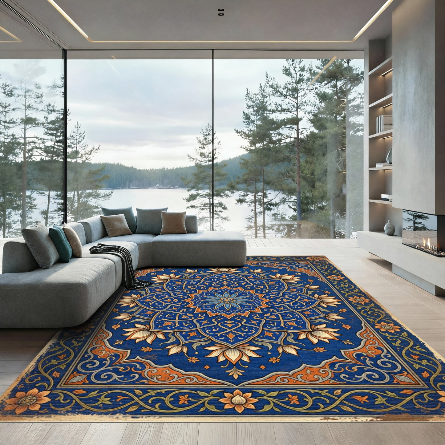 Azure Floral Medallion Lotus Rug