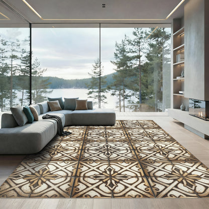 Golden Metallic Lattice Art Deco Tile Rug