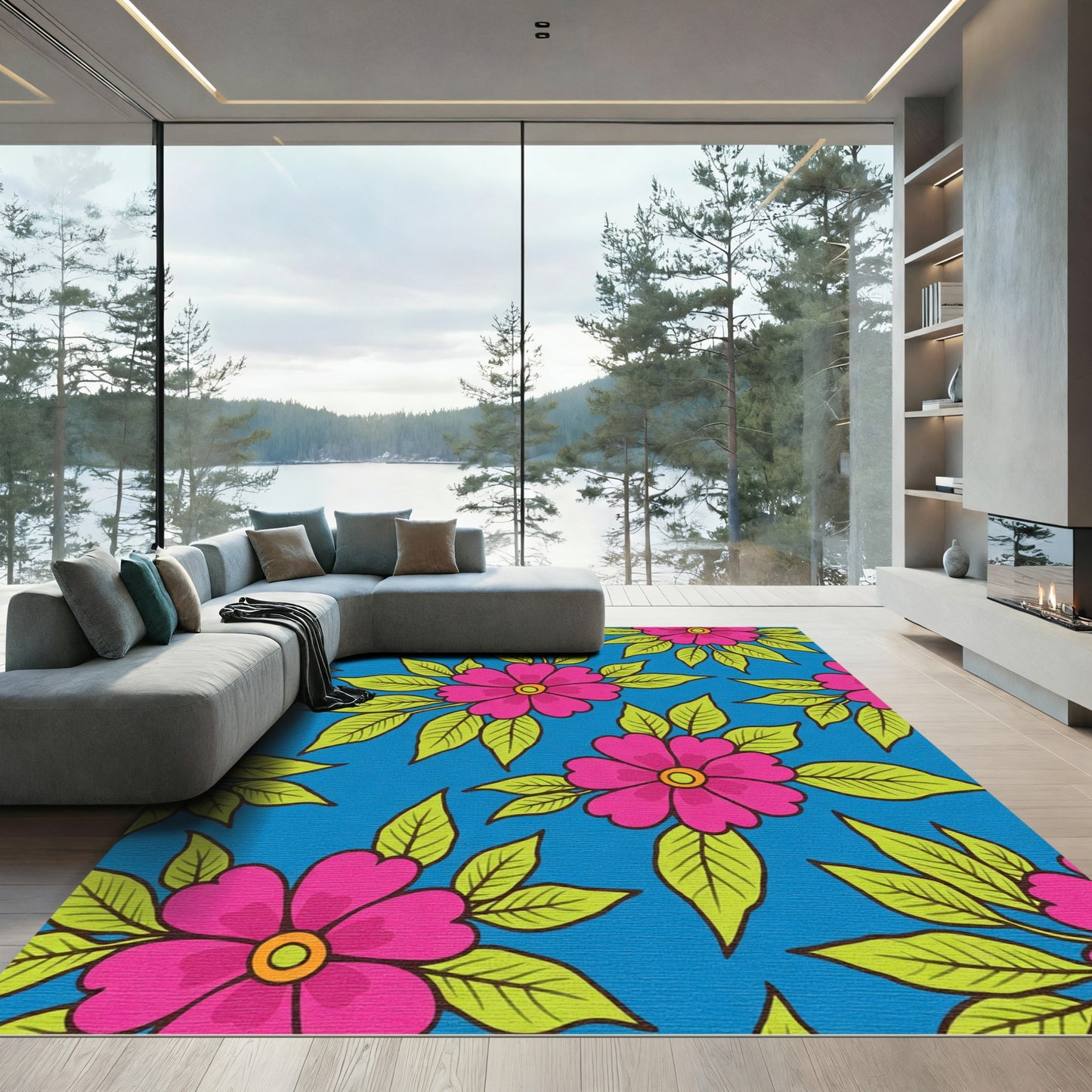 Bold Fuchsia Floral Garden Rug