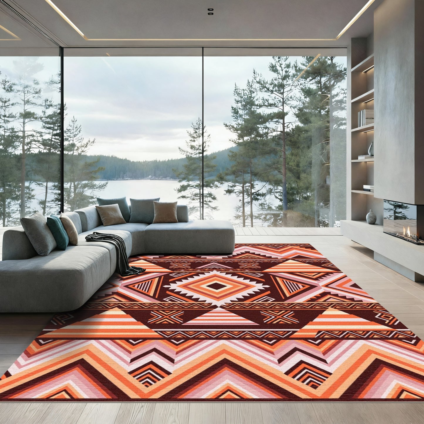 Vibrant Earthy Tone Geometric Diamond Rug