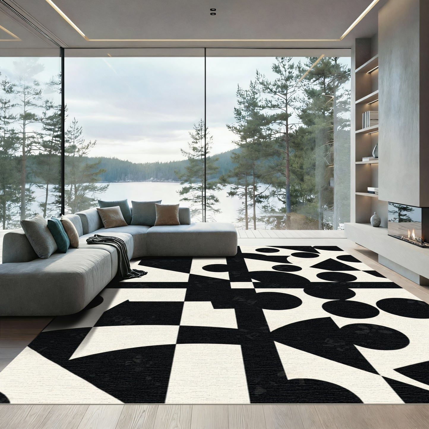 Black and Cream Geometric Abstracts Rug