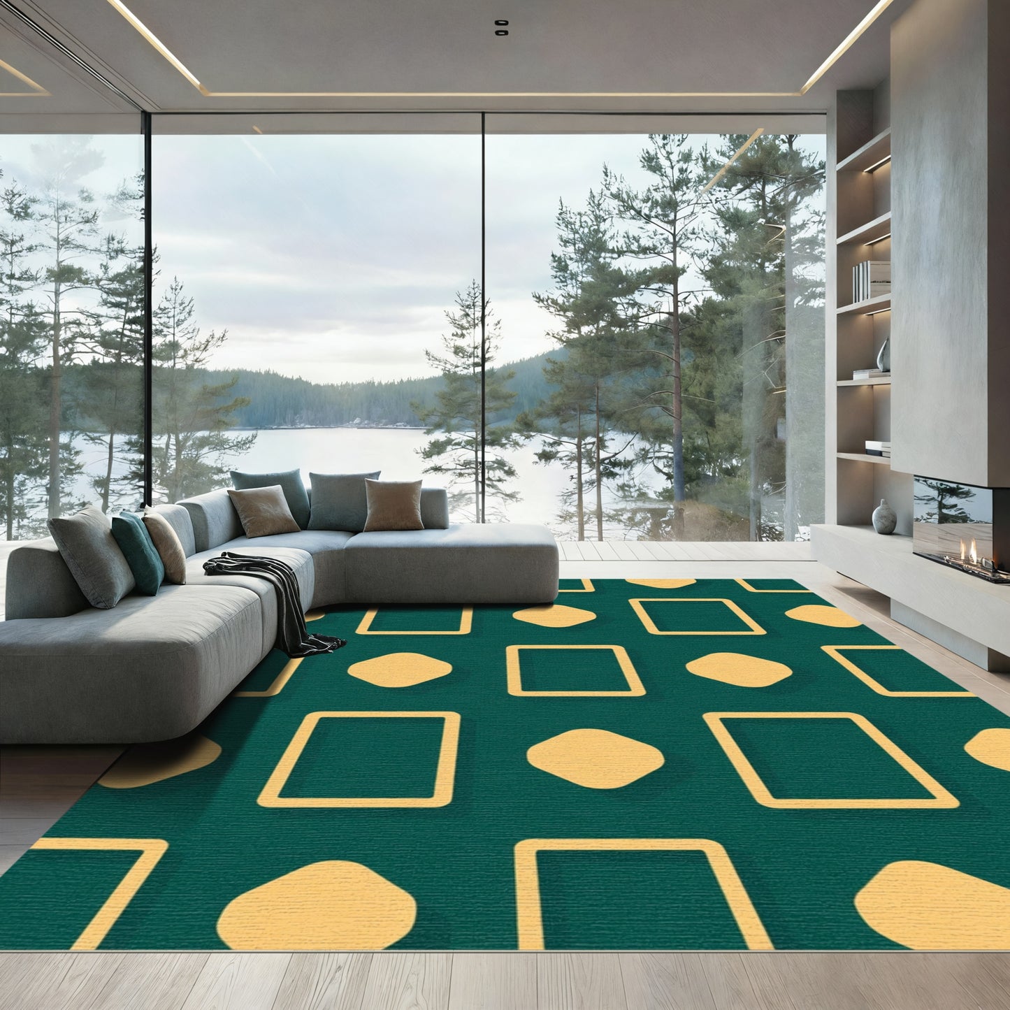 Teal Amber Geometric Overlay Rug
