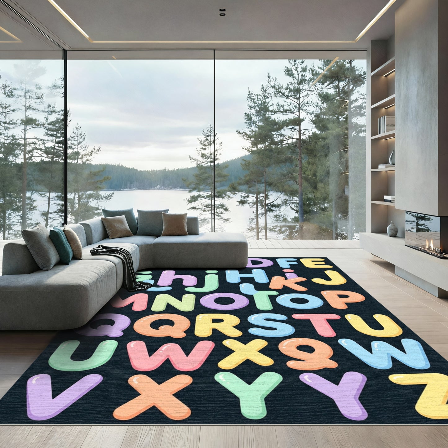 Colorful Pastel Bubble Letter Alphabet Rug