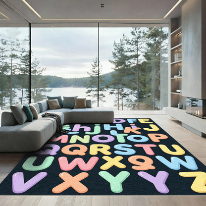 Colorful Pastel Bubble Letter Alphabet Rug