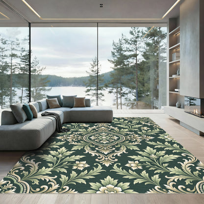 Classic Green Floral Damask Rug