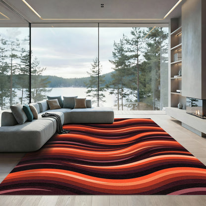 Fiery Orange Abstract Swirl Rug