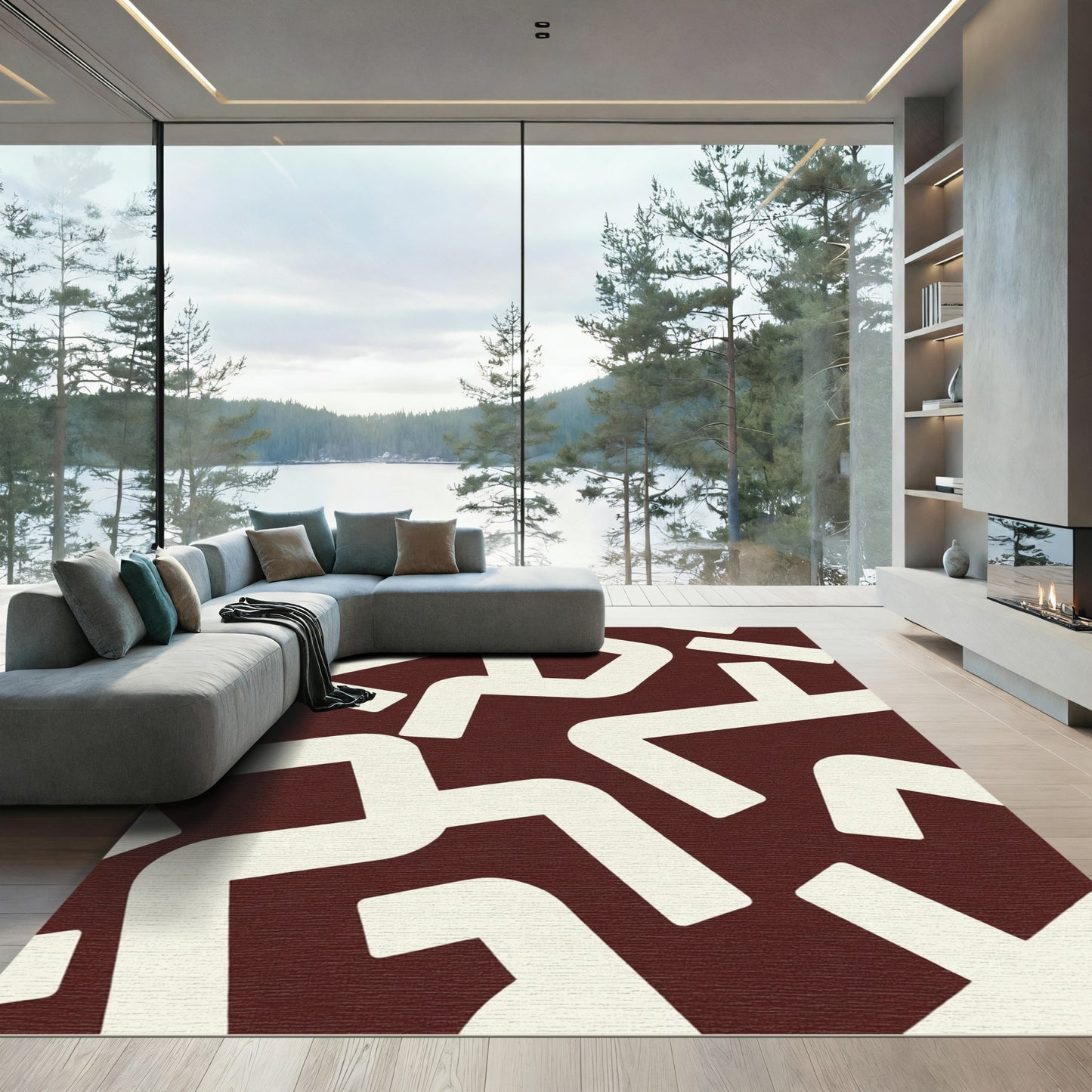 Bold White Abstract Maze Rug