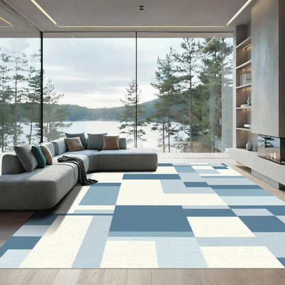 Blue Tone Geometric Blocks Rug