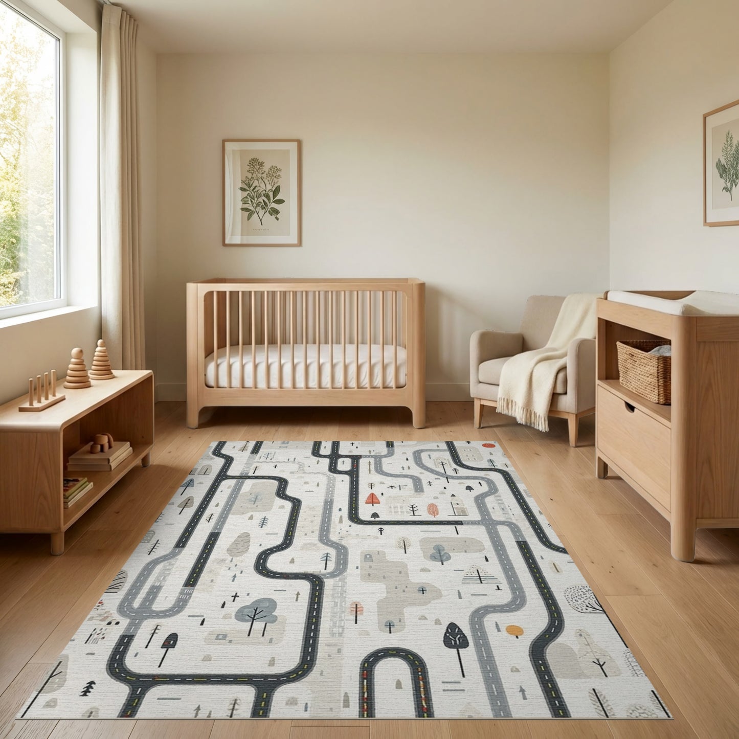 Whimsical Winding Roads Trees Cityscape Rug