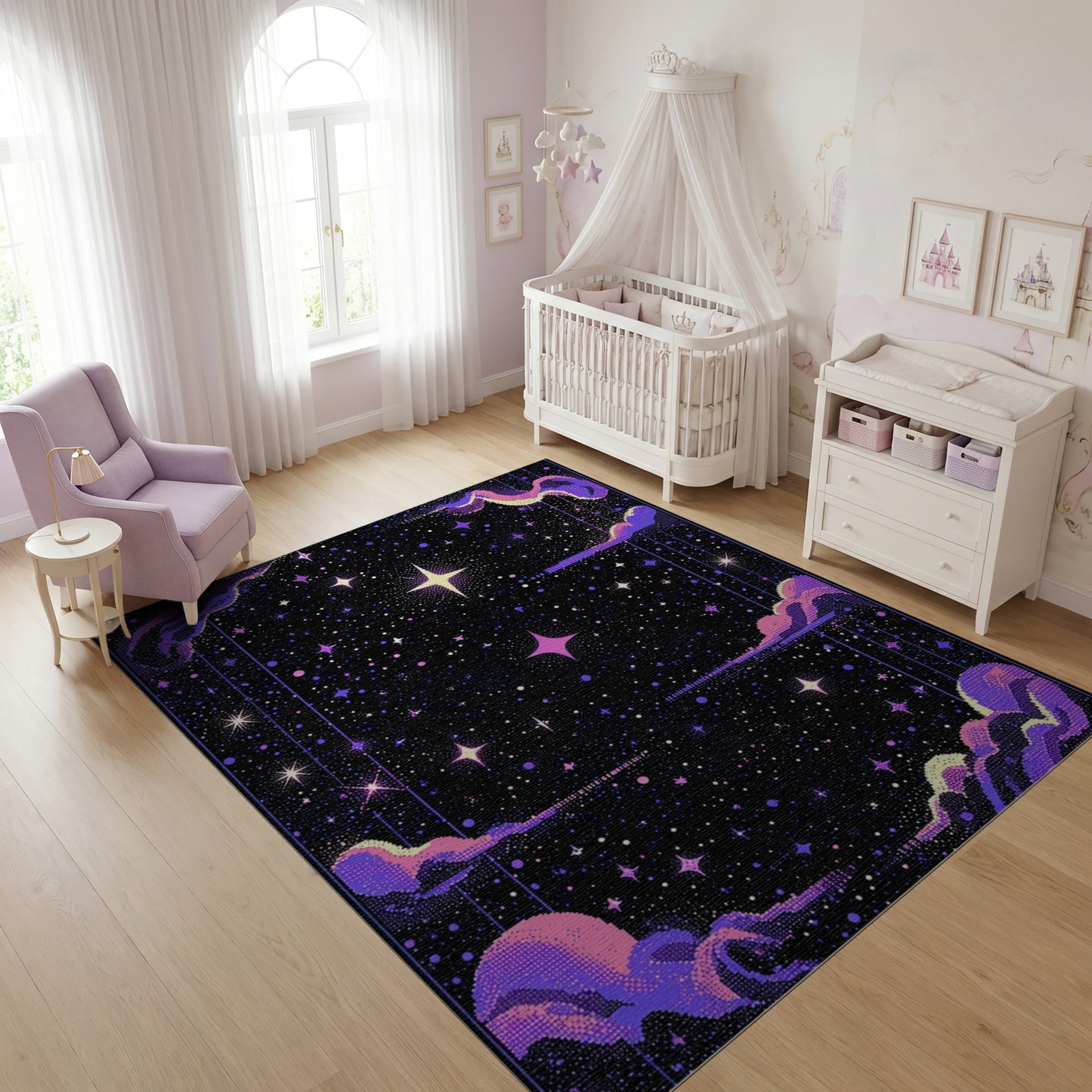 Cosmic Purple Stars Clouds Rug