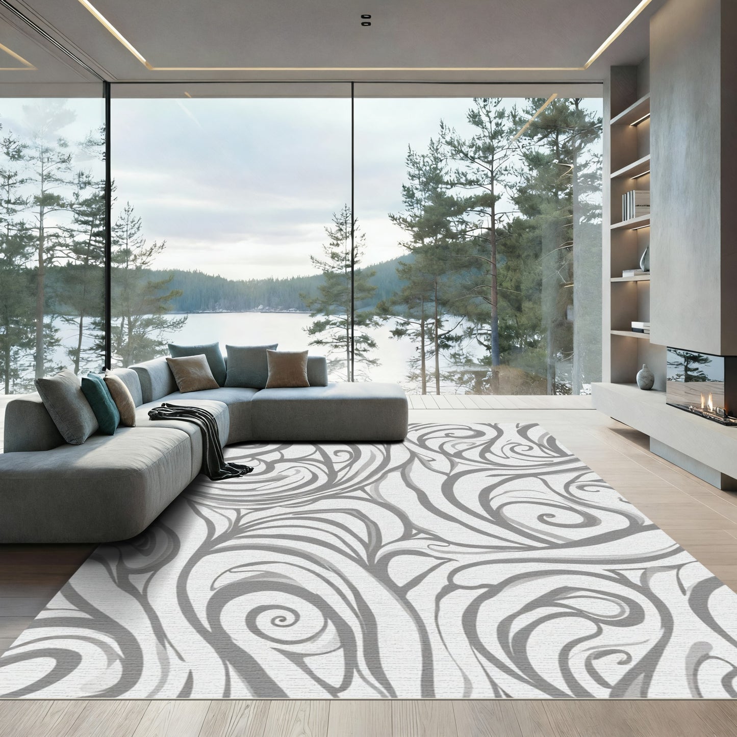 Gray Swirl Abstract Whimsical Flow Rug