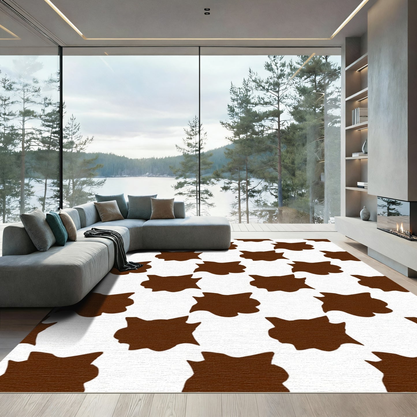 Brown White Irregular Spot Rug