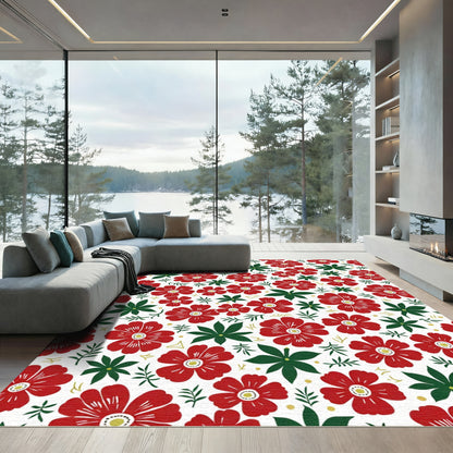 Bold Red Floral Garland Rug