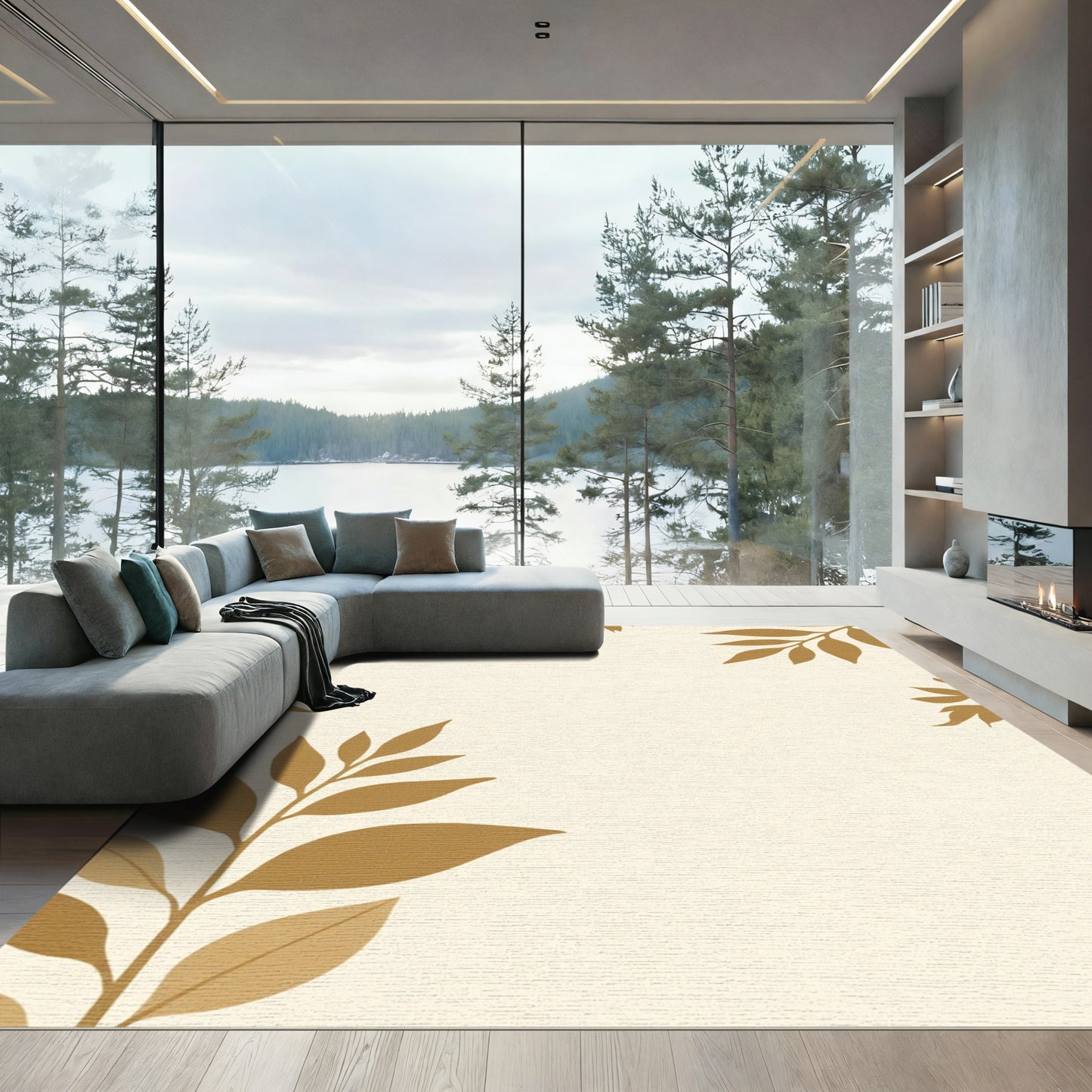 Earthy Tan Botanical Sprigs Rug