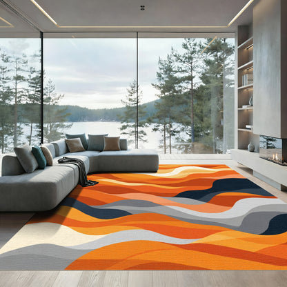Warm Orange Abstract Layered Waves Rug