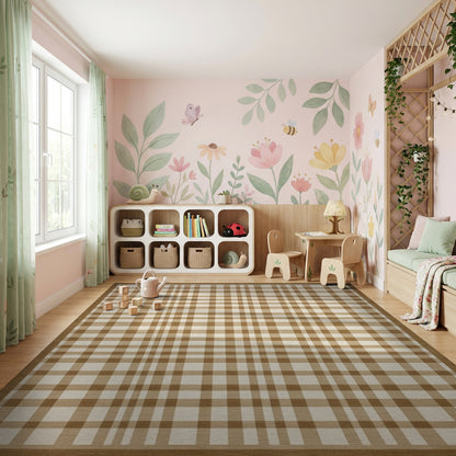 Rustic Tan Beige Plaid Check Rug