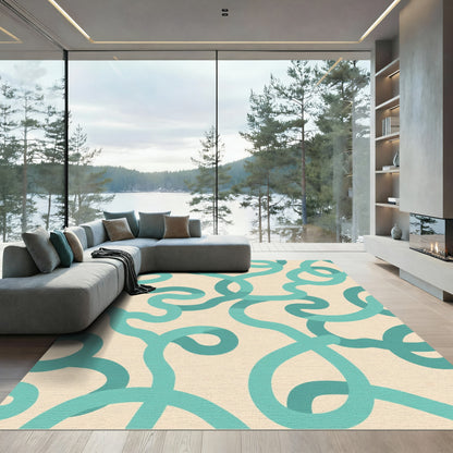 Teal Swirls On Cream Background Rug