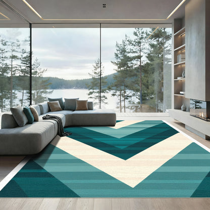 Teal Cream Gradient Chevron Stripes Rug