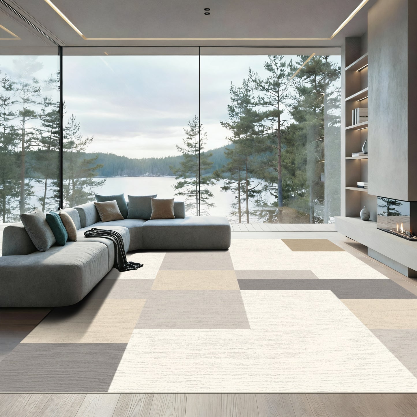Neutral Tones Geometric Block Rug